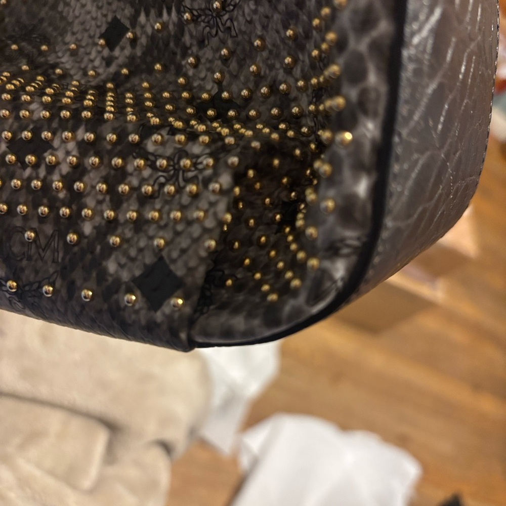 MCM limited edition Gray Snake Print Satchel with studs gorgeous - Picture 7 of 17